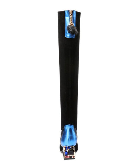 Jewel Heel Metallic Knee Boots